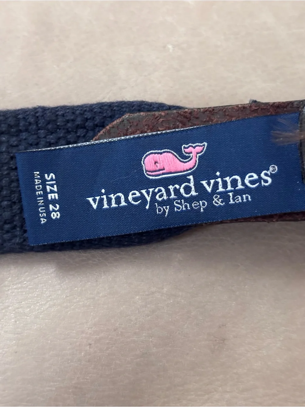 Vineyard Vines Pink Crab Canvas Leather Belt Size 28 Made in USA Solid Brass